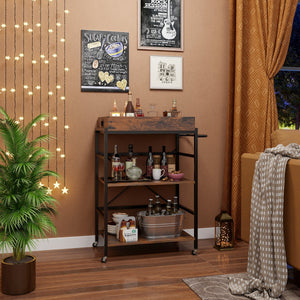 Carrello da bar a 3 ripiani con vassoio rimovibile-Buffet-Armadio da cucina Carrello da servizio industriale con 4 ruote bloccabili Marrone