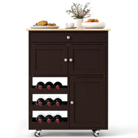 Carrello da cucina con portabottiglie a 3 livelli e cassetto, Isola da cucina con superficie in legno Marrone-Carrelli