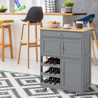 Carrello da cucina con portabottiglie a 3 livelli e cassetto, Isola da cucina con superficie in legno Grigio-Carrelli