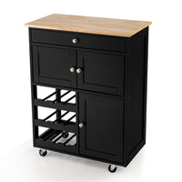 Carrello da cucina con portabottiglie a 3 livelli e cassetto, Isola da cucina con superficie in legno Nero-Carrelli