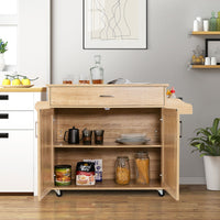 Carrello da cucina rotante con rotelle in gomma bloccabili ampio armadio cassetto, Carrello portaoggetti Naturale-Carrelli