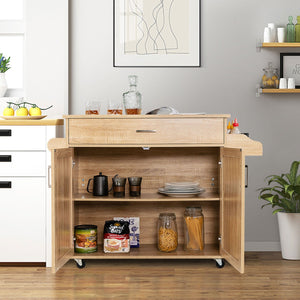Carrello da cucina rotante con rotelle in gomma bloccabili ampio armadio cassetto, Carrello portaoggetti Naturale-Carrelli