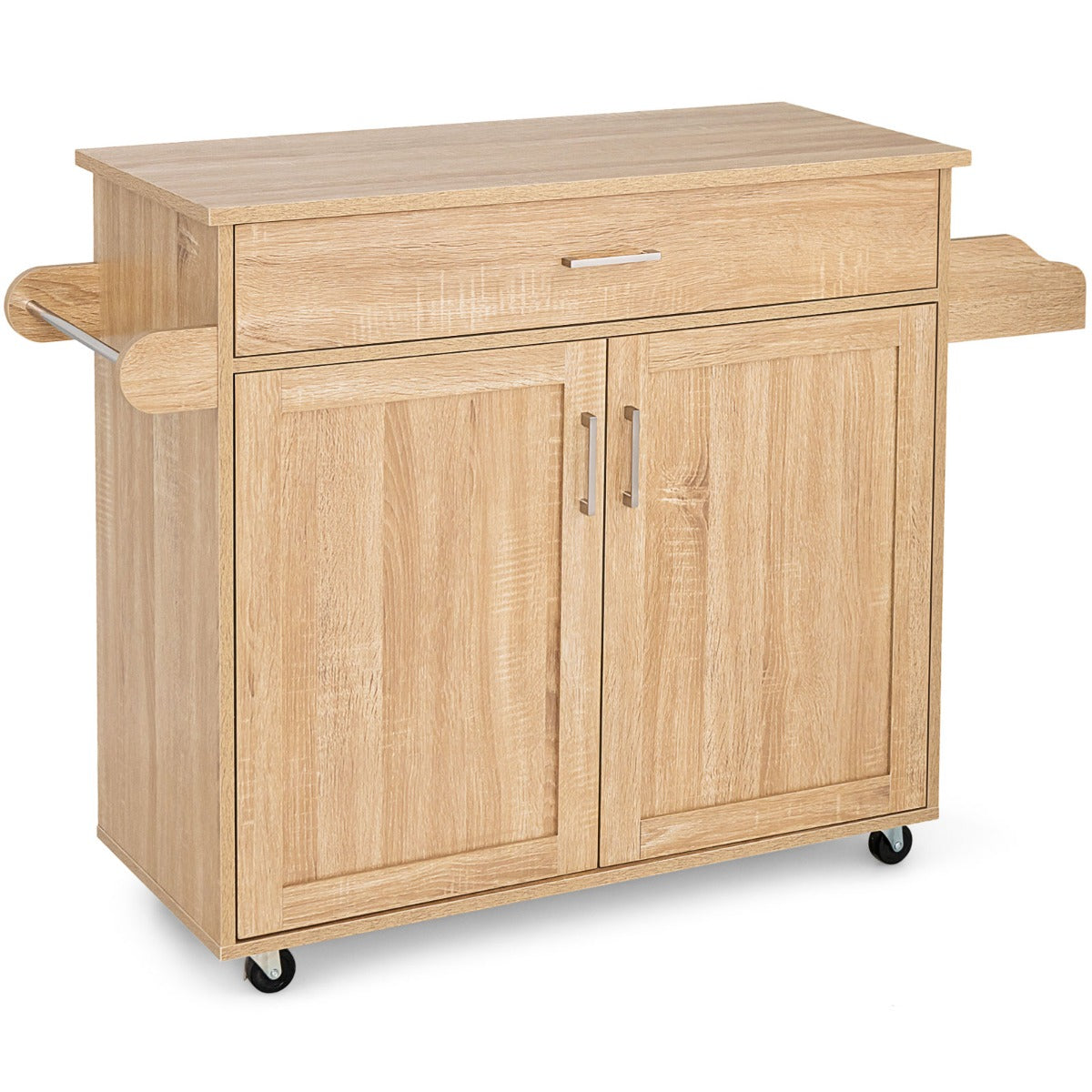 Carrello da cucina rotante con rotelle in gomma bloccabili ampio armadio cassetto, Carrello portaoggetti Naturale-Carrelli