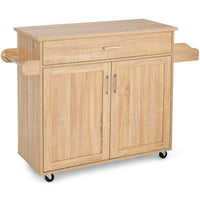 Carrello da cucina rotante con rotelle in gomma bloccabili ampio armadio cassetto, Carrello portaoggetti Naturale-Carrelli