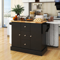 Carrello da cucina con 3 cassetti 2 armadietti chiusi con ripiani regolabili, Isola con barra laterale Nero-Carrelli