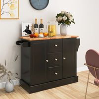 Carrello da cucina con 3 cassetti 2 armadietti chiusi con ripiani regolabili, Isola con barra laterale Nero-Carrelli