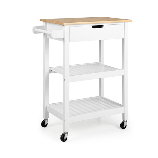Carrello cucina con ruote cassetto piano in bamb¨´, Isola portaoggetti da bar cucina sala da pranzo Bianco-Carrelli