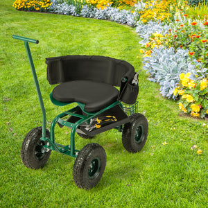 Carrello da giardino regolabile in altezza con seduta girevole e cuscino, Carrello per giardinaggio con vassoio Verde-Attrezzi da giardino