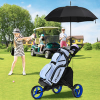 Carrello da golf a spinta con 3 ruote, Carrello pieghevole con borsa rivestita in alluminio cinghia Blu-Golf