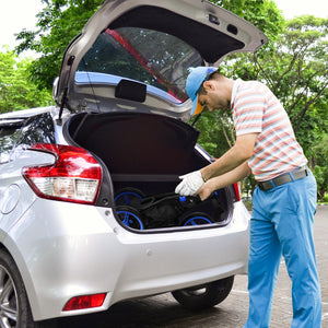 Carrello da golf a spinta con 3 ruote, Carrello pieghevole con borsa rivestita in alluminio cinghia Blu-Golf