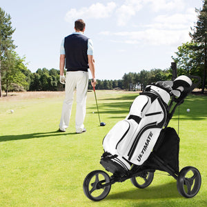 Carrello da golf a spinta con 3 ruote, Carrello pieghevole con borsa rivestita in alluminio cinghia Grigio-Golf