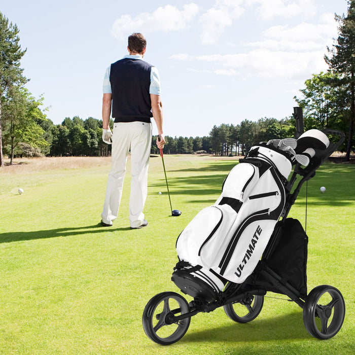 Carrello da golf a spinta con 3 ruote, Carrello pieghevole con borsa rivestita in alluminio cinghia Grigio-Golf