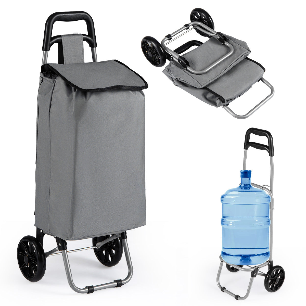 Carrello della spesa pieghevole con ruote impugnatura antiscivolo borsa impermeabile rimovibile, Carrello a mano Grigio-Strumenti cucina