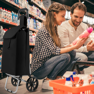 Carrello della spesa pieghevole con ruote impugnatura antiscivolo borsa impermeabile rimovibile, Carrello a mano Nero-Strumenti cucina