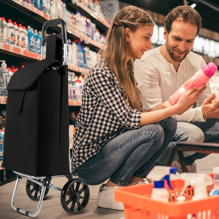 Carrello della spesa pieghevole con ruote impugnatura antiscivolo borsa impermeabile rimovibile, Carrello a mano Nero-Strumenti cucina
