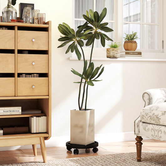 Carrello tondo per piante di plastica per interni ed esterni, Carrello ondo con 4 ruote universali Nero-Deposito utensili Tool