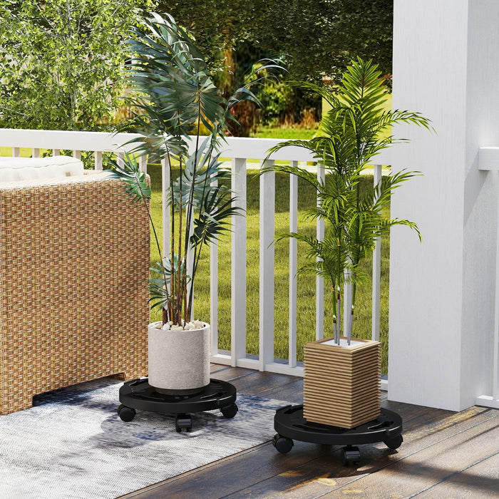 Carrello tondo per piante di plastica per interni ed esterni, Carrello ondo con 4 ruote universali Nero-Deposito utensili Tool