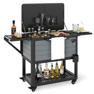 Carrello frigorifero da patio su ruote grande capacit¨¤ 91 L, Carrello per il ghiaccio portatile per feste in giardino Nero e Grigio-Carrelli