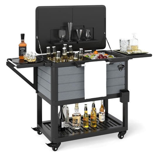 Carrello frigorifero da patio su ruote grande capacit¨¤ 91 L, Carrello per il ghiaccio portatile per feste in giardino Nero e Grigio-Carrelli