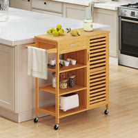Carrello isola cucina in bamb¨´ con cassetto e 3 ripiani aperti-Tavolo cucina mobile per sala da pranzo Naturale