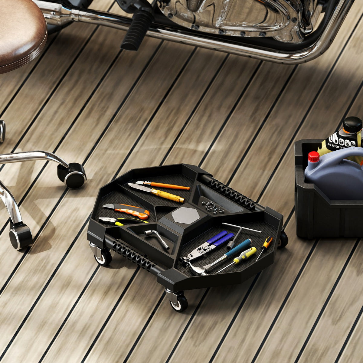 Carrello mobile con 4 rotelle girevoli negozio di riparazioni per garage, Vassoio per strumenti da officina automobilistici Nero-Utensili