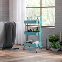 Carrello multifunzione con 3 cesti e maniglia in ABS e ferro da cucina e bagno 42x35,5x86cm Verde-Carrelli