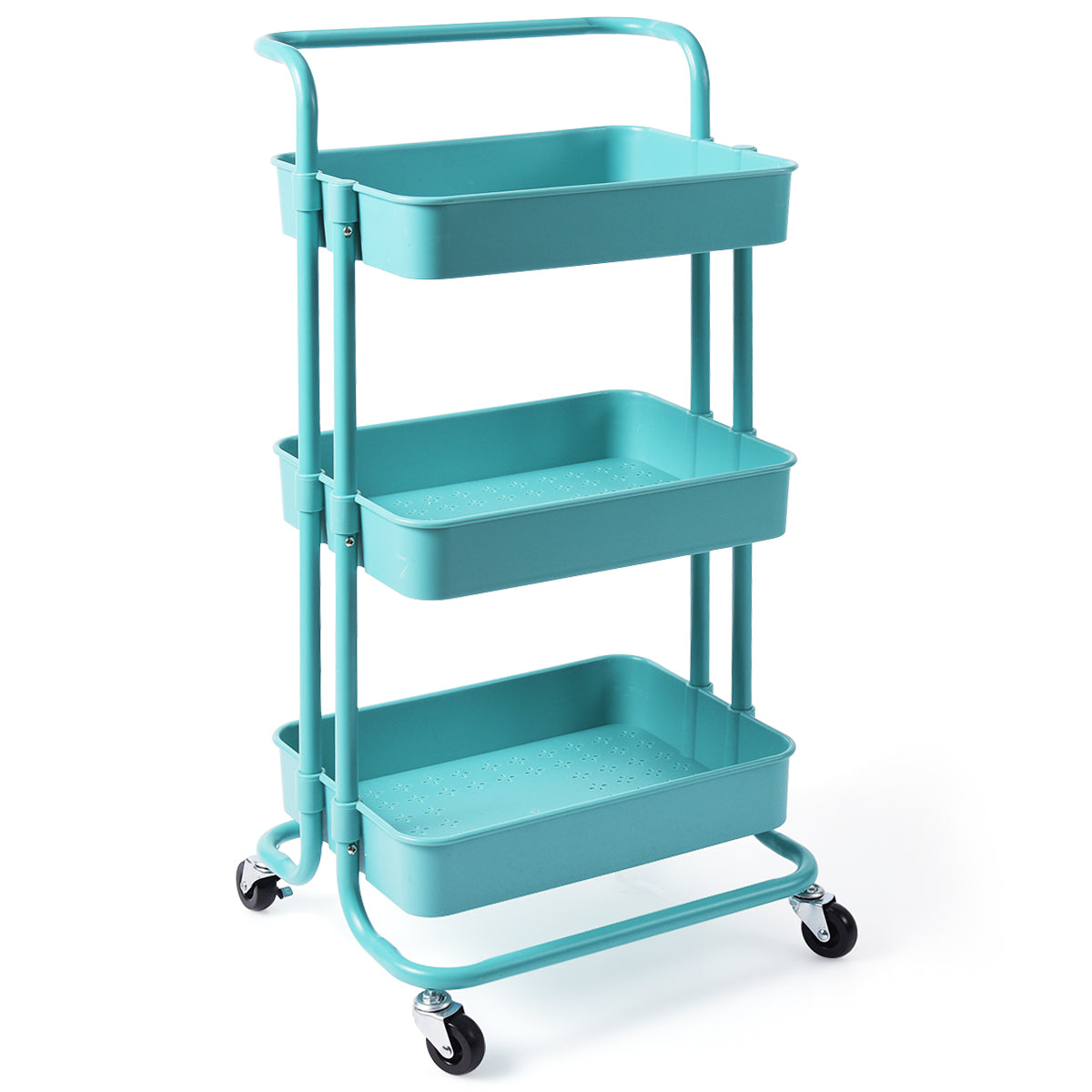Carrello multifunzione con 3 cesti e maniglia in ABS e ferro da cucina e bagno 42x35,5x86cm Verde-Carrelli