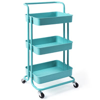 Carrello multifunzione con 3 cesti e maniglia in ABS e ferro da cucina e bagno 42x35,5x86cm Verde-Carrelli