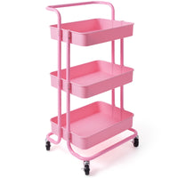 Carrello multifunzione con 3 cesti e maniglia in ABS e ferro da cucina e bagno 42x35,5x86cm Rosa-Carrelli
