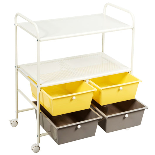 Carrello multiuso con ruote, Carrello con 4 cassettiere e 2 piani per cucina bagno 63,5x37x75cm Giallo-Carrelli
