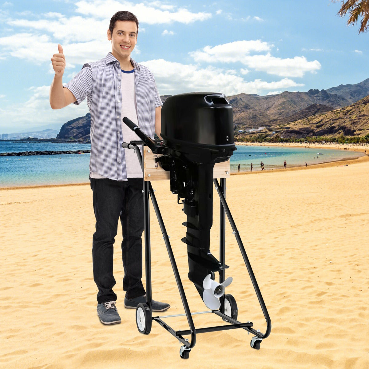 Carrello per motore fuoribordo porta 150kg, Carrello portamotore multifunzione per riparazioni e trasporto-Deposito utensili Tool