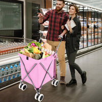 Carrello pieghevole con ruote fodera in tessuto oxford rimovibile impermeabile, Carrello della spesa leggera Rosa-Strumenti cucina