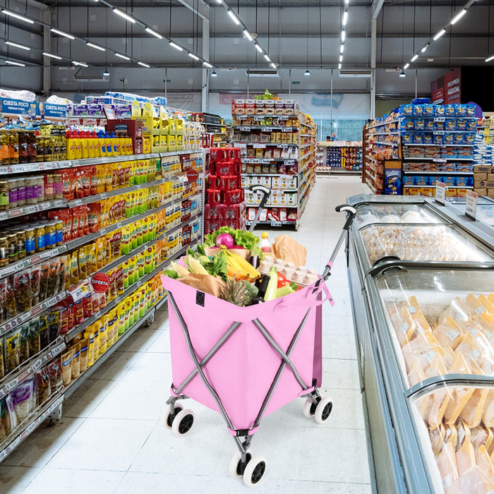 Carrello pieghevole con ruote fodera in tessuto oxford rimovibile impermeabile, Carrello della spesa leggera Rosa-Strumenti cucina