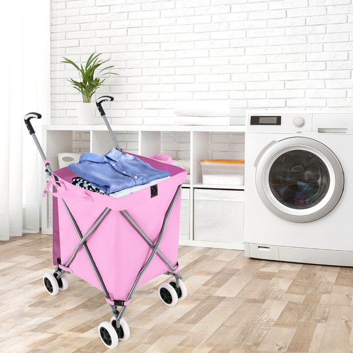 Carrello pieghevole con ruote fodera in tessuto oxford rimovibile impermeabile, Carrello della spesa leggera Rosa-Strumenti cucina