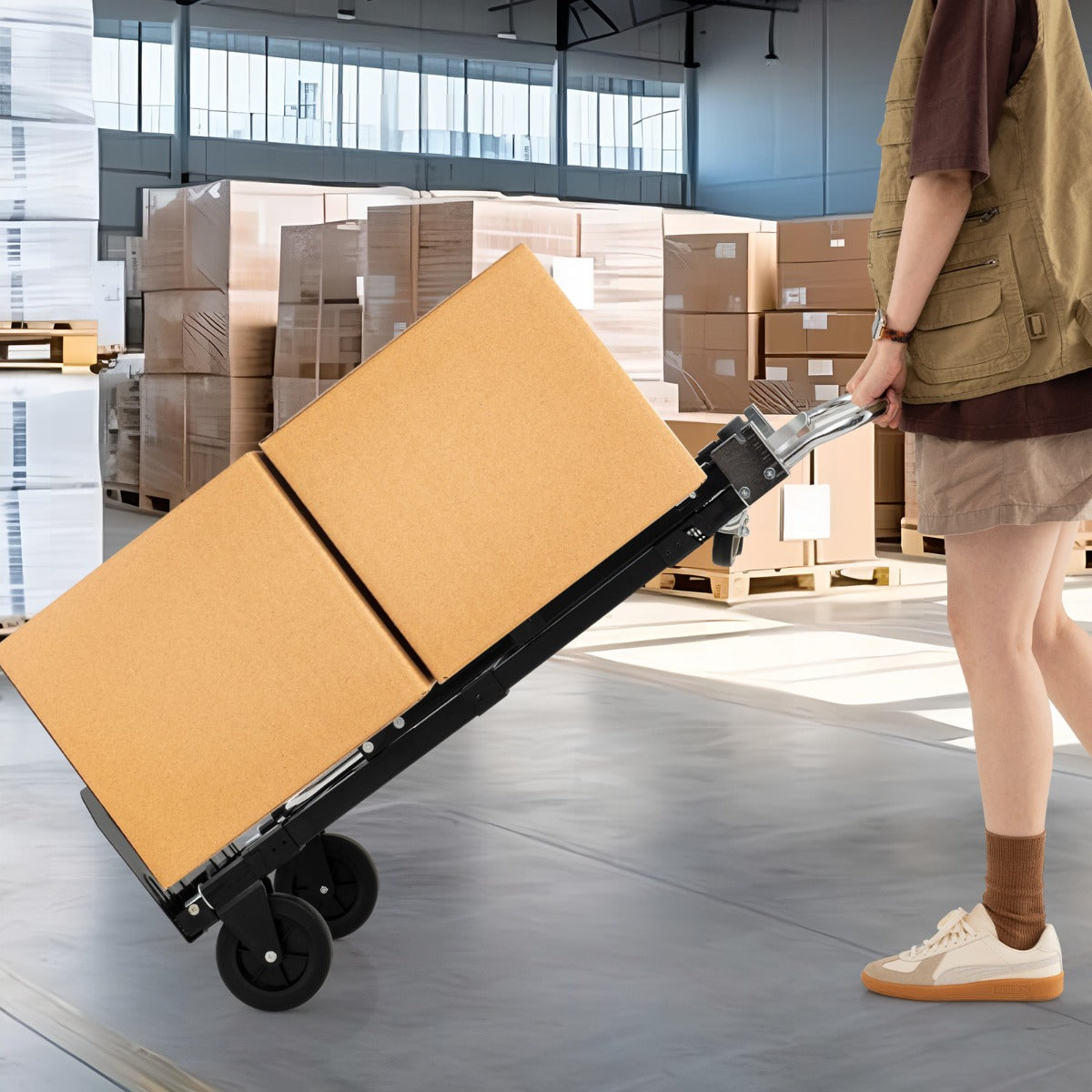 Carrello pieghevole con manico retrattile e lunghezza regolabile, Carrello a mano convertibile 3 in 1 con ruote Nero-Deposito utensili Tool