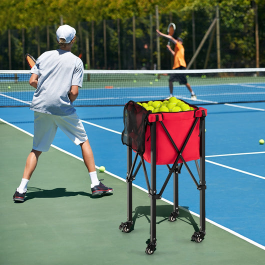 Carrello porta palline da tennis in alluminio con ruote borsa rimovibile, Cesto raccogli palline tennis Rosso-Ricreazione outdoor