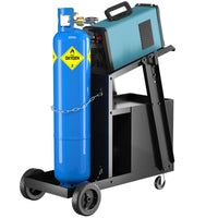 Carrello porta saldatrice con 4 cassetti ripiano per bombola e catene di sicurezza, Trolley in metallo Nero-Deposito utensili Tool