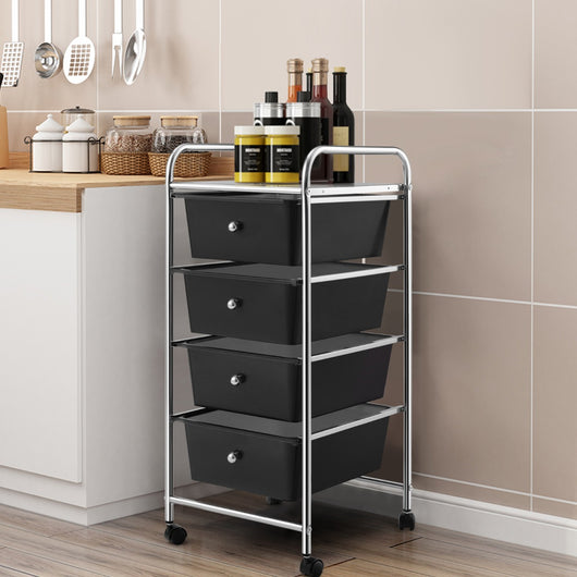 Carrello portaoggetti con 4 cassetti rimovibili e telaio in metallo, Carrello di stoccaggio per ufficio Nero-Armadi da ufficio