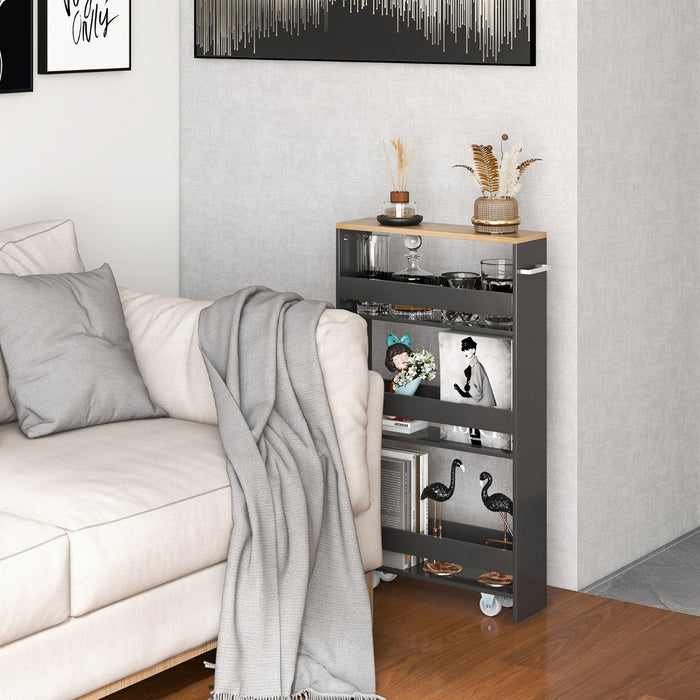 Carrello portaoggetti da cucina con maniglia ruote-Scaffale mobile salvaspazio con scaffali stretti Grigio