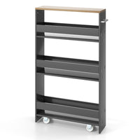 Carrello portaoggetti da cucina con maniglia ruote-Scaffale mobile salvaspazio con scaffali stretti Grigio
