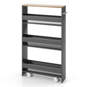 Carrello portaoggetti da cucina con maniglia ruote-Scaffale mobile salvaspazio con scaffali stretti Grigio