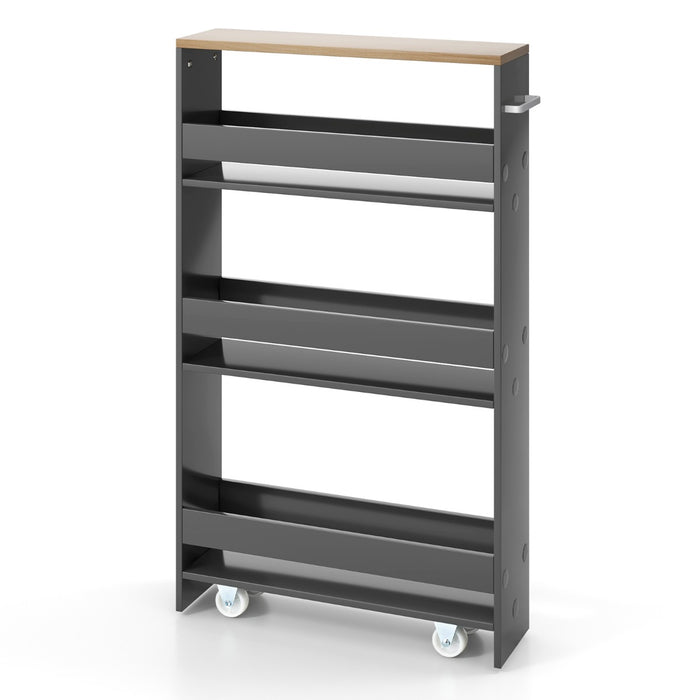 Carrello portaoggetti da cucina con maniglia ruote-Scaffale mobile salvaspazio con scaffali stretti Grigio