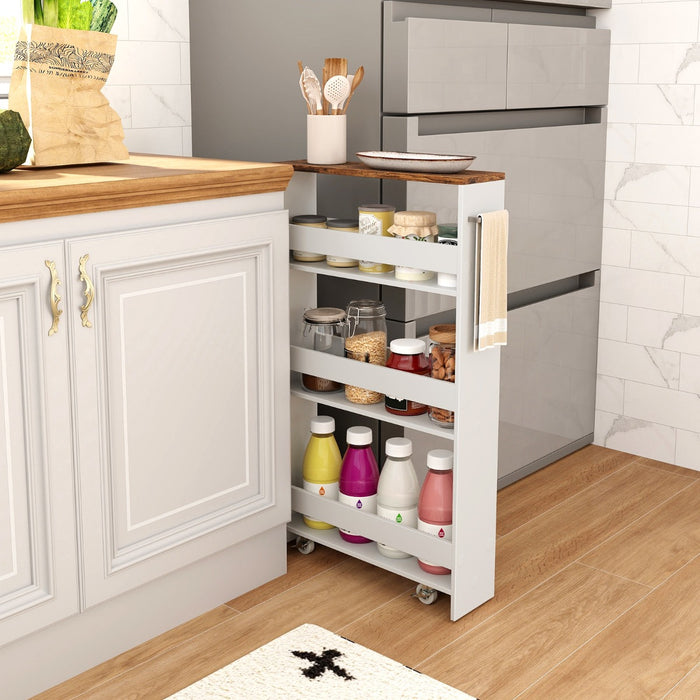 Carrello portaoggetti da cucina con maniglia ruote-Scaffale mobile salvaspazio con scaffali stretti