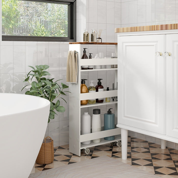 Carrello portaoggetti da cucina con maniglia ruote-Scaffale mobile salvaspazio con scaffali stretti