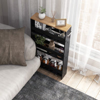 Carrello portaoggetti da cucina con maniglia ruote-Scaffale mobile salvaspazio con scaffali stretti Nero