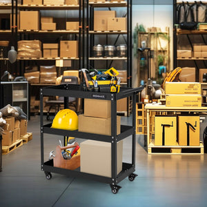 Carrello portautensili a 3 livelli con 4 ruote universali con 2 freni, Carrello metallico resistente per garage Nero-Deposito utensili Tool