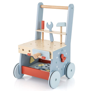 Carrello primi passi per bambini di legno, Camminatore per bambini e giocattoli multifunzione con attrezzi 30x30x47cm-Primi passi