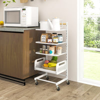 Carrello rotante multiuso a 4 ripiani-Carrello portaoggetti in metallo con ripiani regolabili ruote bloccabili Bianco