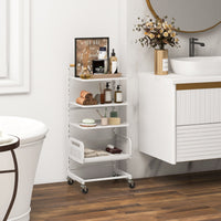 Carrello rotante multiuso a 4 ripiani-Carrello portaoggetti in metallo con ripiani regolabili ruote bloccabili Bianco