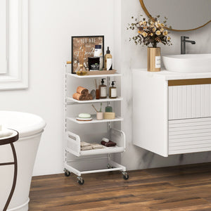 Carrello rotante multiuso a 4 ripiani-Carrello portaoggetti in metallo con ripiani regolabili ruote bloccabili Bianco